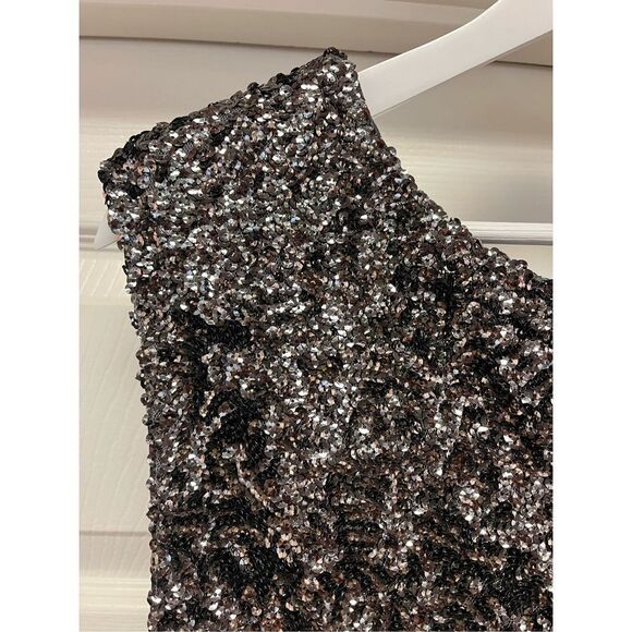 Alice + Olivia Gunmetal Sequin Keyhole Back Mini Part Dress sz 8 EUC - Picture 3 of 9